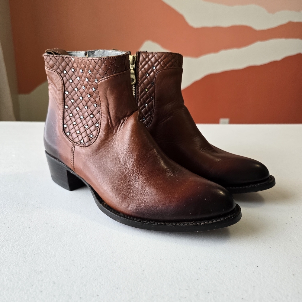 Denver Lady Gabriel Brown Leather Studded‎ Ankle Boots Size 9.5